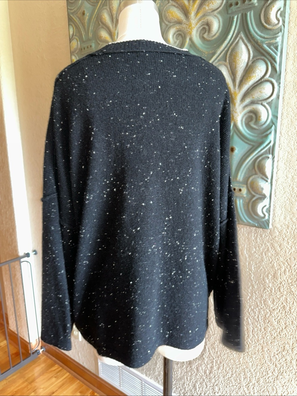 Zaket & Plover Lambswool Sweater XL Black Speckled Oversized Pocket Tunic - Picture 3 of 8